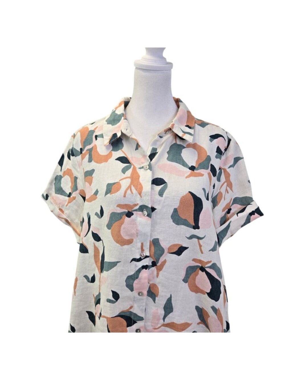 Rachel Zoe 100% Linen Floral Short Sleeve Shirt Dress Size Large - Picture 4 of 6